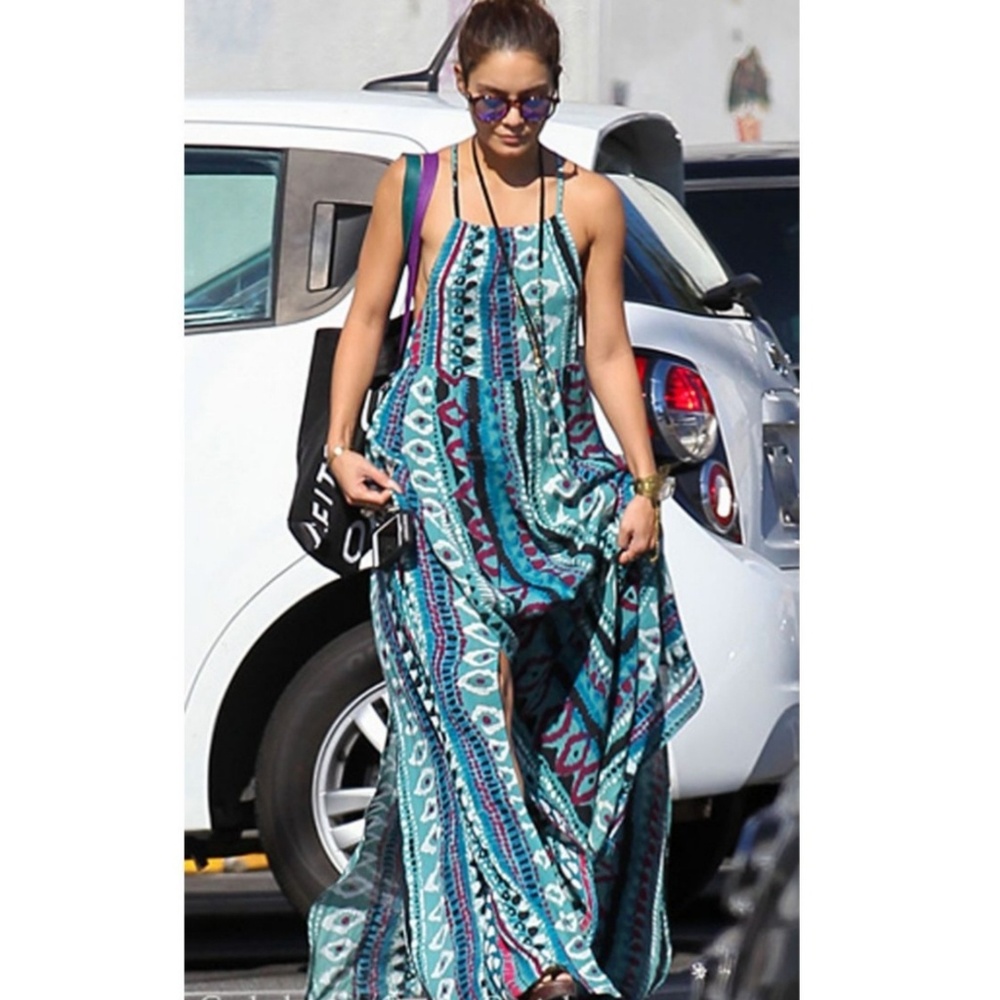 Somedays lovin tribal liar liar abstract double slit maxi  beach dress S